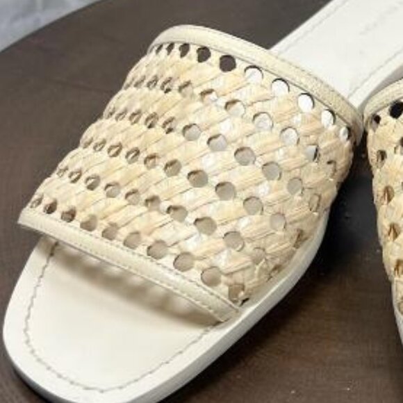Tory Burch Women's Square Toe Woven Raffia Slide Sandals in Ivory - Size 9 - Picture 2 of 7